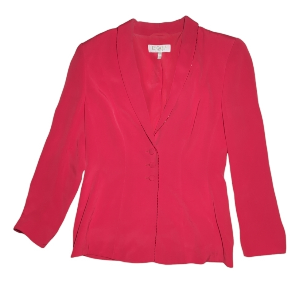 Escada Couture Silk Red Jacket With Beaded Trim Size 36